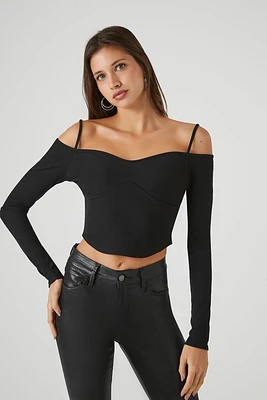 Ribbed Open-Shoulder Crop Top