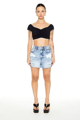 Distressed Acid Wash Denim Shorts