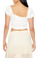 Shirred Ruffle-Trim Crop Top