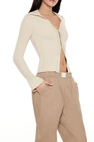 Ribbed Split-Hem Cardigan Sweater