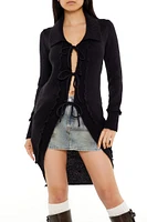 Tie-Front Longline Cardigan Sweater