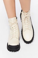 Faux Leather Lug Combat Boots