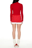 Polka Dot Sweater-Knit Mini Skirt