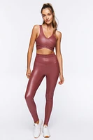 Faux Leather Longline Sports Bra