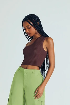 Sweater-Knit One-Shoulder Crop Top