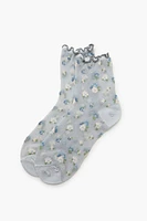 Sheer Mesh Floral Quarter Socks
