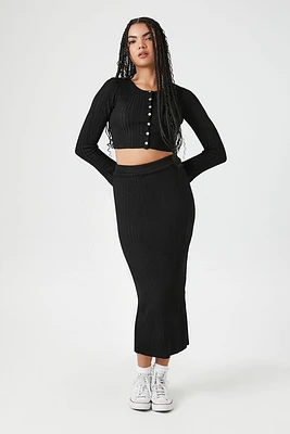 Rib-Knit Long-Sleeve Top & Skirt Set