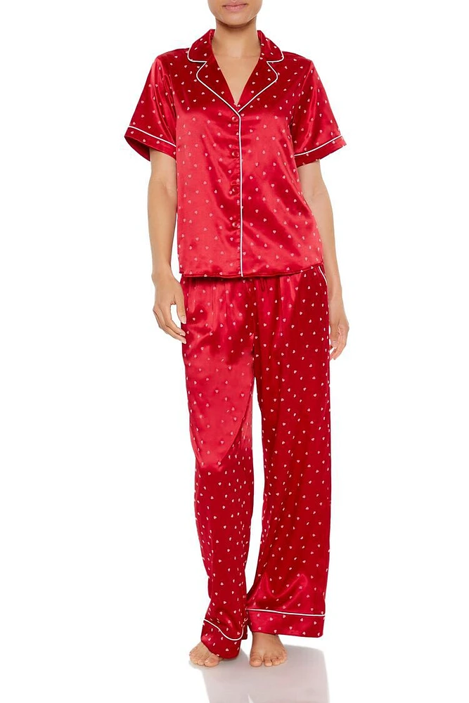 Heart Print Pajama Shirt & Pants Set