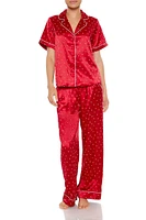 Heart Print Pajama Shirt & Pants Set