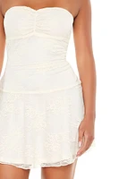 Ruched Strapless Lace Mini Dress