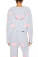 Heart Print Pajama Zip-Up Hoodie