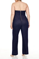 Plus Strapless Denim Jumpsuit