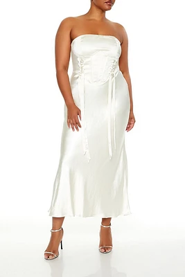 Plus Lace-Up Corset Maxi Dress