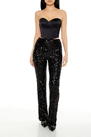 Sequin Mid-Rise Flare Pants