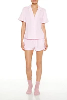Piped-Trim Pajama Shirt & Shorts