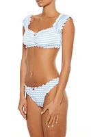 Striped Seersucker Ruffle-Sleeve Bikini Top