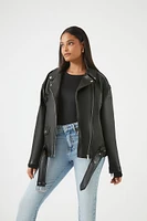 Faux Leather Belted Moto Jacket