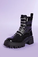 Rhinestone Faux Leather Combat Boots