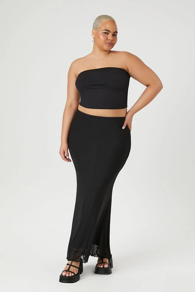 Plus Mesh Lettuce-Edge Maxi Skirt