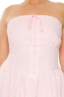 Plus Eyelet Lace-Up Mini Dress