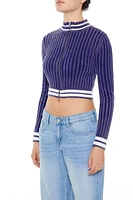 Varsity-Striped Zip-Up Sweater