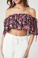 Off-the-Shoulder Floral Flounce Crop Top