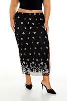 Plus Embroidered Rose Midi Skirt