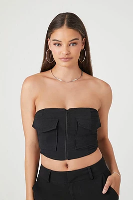 Flap Pocket Zip-Up Tube Top