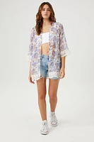 Sheer Floral Print Kimono