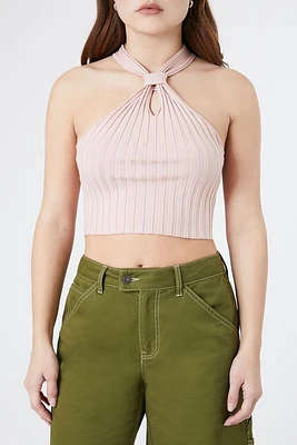 Ribbed Knit Halter Crop Top