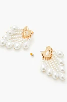 Faux Pearl Heart Chandelier Earrings