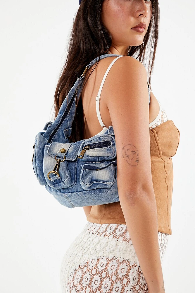 3D Pocket Denim Shoulder Bag