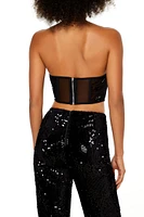 Mesh Sequin Tube Crop Top