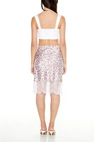 Floral Lace-Trim Slip Midi Skirt