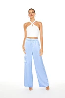 Satin Wide-Leg Cargo Pants