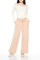 Satin Mid-Rise Wide-Leg Pants