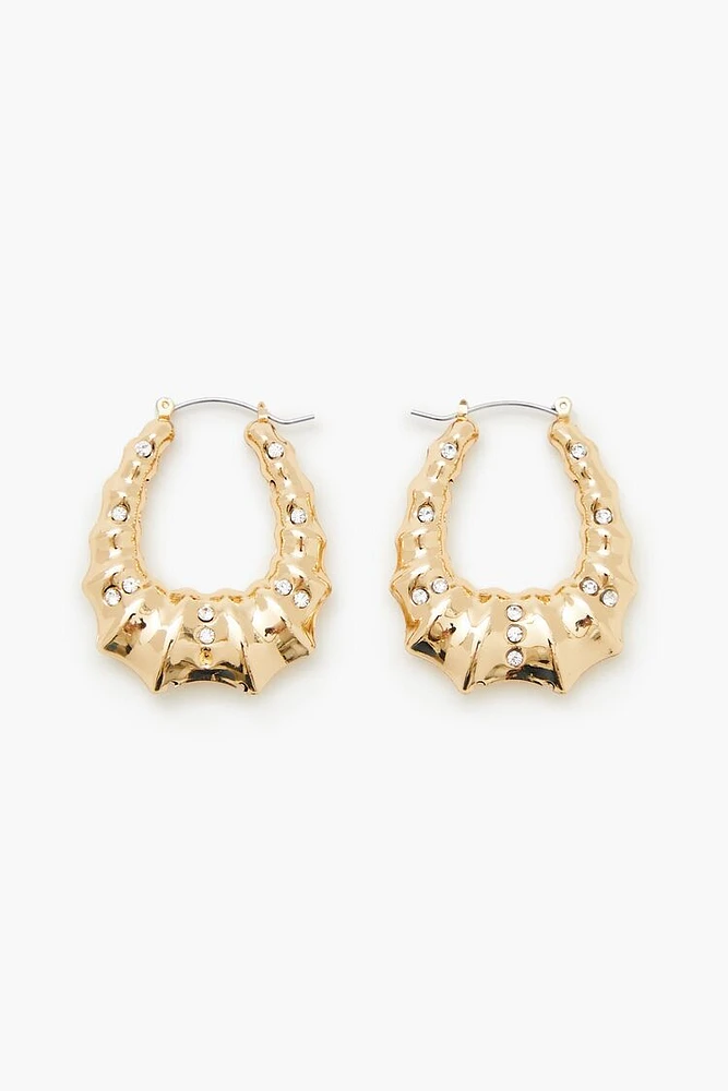 Rhinestone Bamboo Hoop Earrings