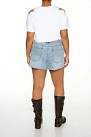 Plus Retro Rhinestone Denim Shorts