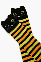 Girls Striped Cat Crew Socks (Kids)