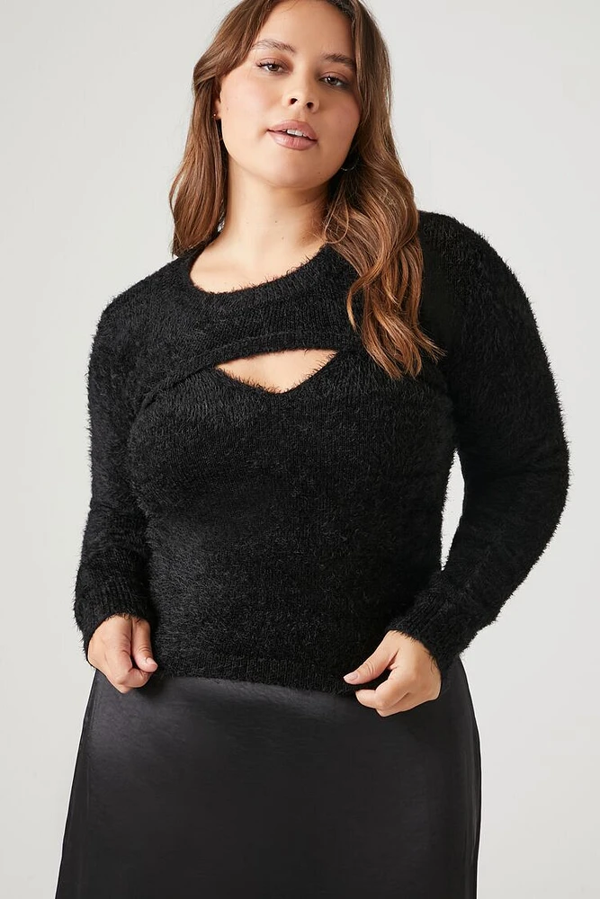 Plus Fuzzy Knit Shrug & Cami Set