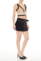 Belted Zipper Mini Skirt