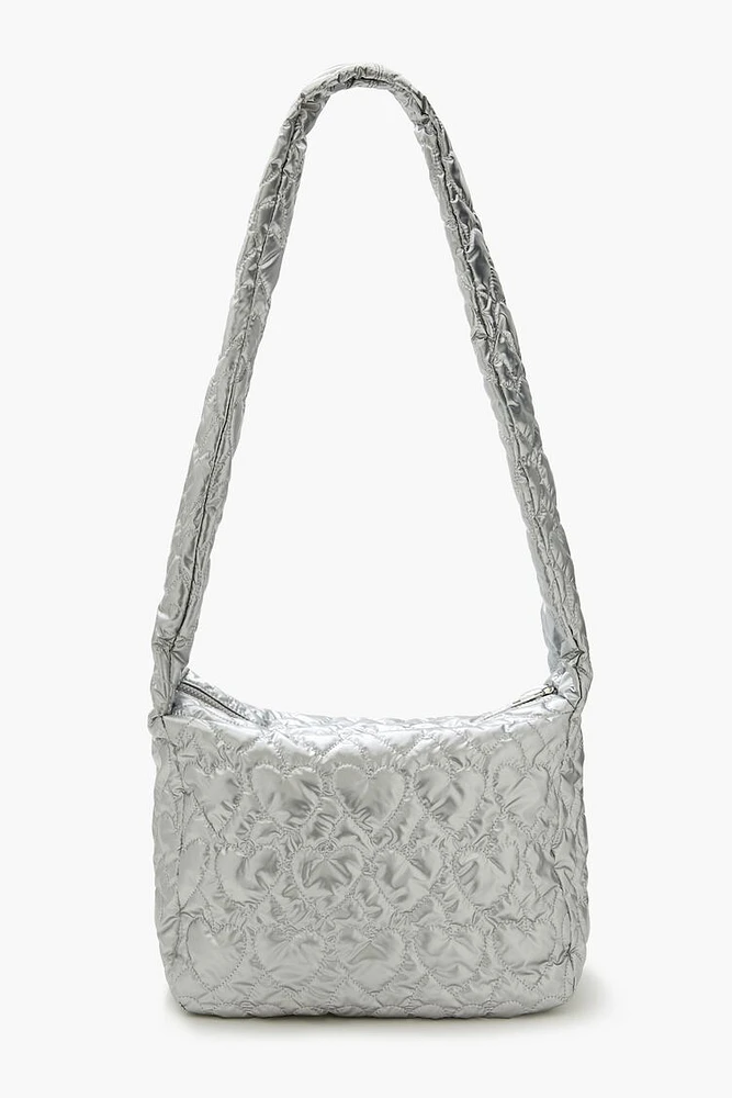 Metallic Heart-Quilted Shoulder Bag