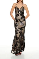 Sequin Leaf Jacquard Maxi Dress