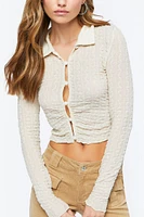 Mesh Cutout Button-Front Shirt