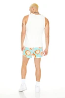 Floral Print Ringer Swim Trunks