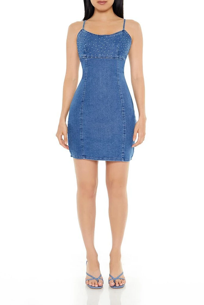 Rhinestone Denim Cami Mini Dress