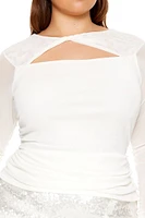 Plus Mesh Cutout Long-Sleeve Top