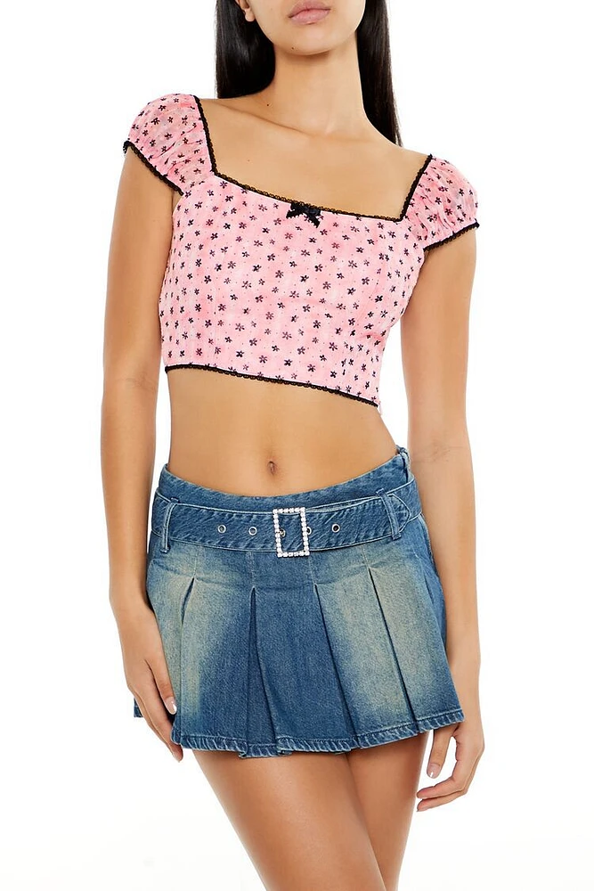 Two-Tone Ditsy Floral Crop Top