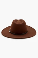 Buckled Faux Leather-Trim Fedora