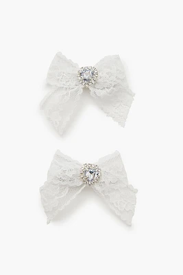 Lace Bow Faux Gem Hair Clip Set